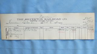1896 Silverton Northern Railroad Freight Bill - Ore Delivery Eureka To Silverton