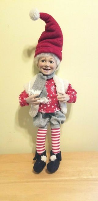 Elf Bendable Arms And Hat Dressed Red Grey Suit Poseable 29  Christmas Pixie
