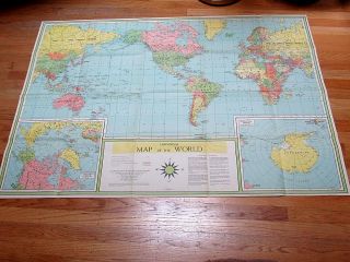 1960 Book Enterprises Huge 35 " X45 " World Wall Map Litho