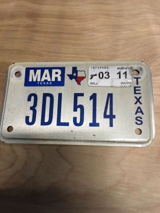 Texas Motorcycle License Plate 3dl514