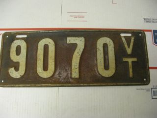1916 16 Vermont Vt License Plate 9070