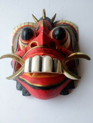 Vintage Balinese Tribal Ceremonial Mask Hand Painted Wall Art