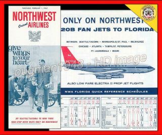 Northwest Airlines 1962 Airline Timetable Schedule.  Dc - 8 International
