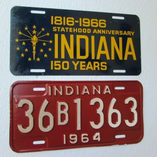 Indiana 1964 36b1363 & Statehood 150 Year Anniversary License Plate 1816 - 1966