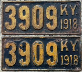 1918 Kentucky 4 Digit License Plate Pair 3909.  Originals.