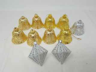 9 Vintage West Germany Filigree Goldtone Silver Christmas Metal Bell Ornaments