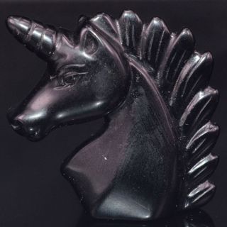 2 " Natural Stone Black Obsidian Carved Unicorn Head,  Reiki Healing Mystic Creature