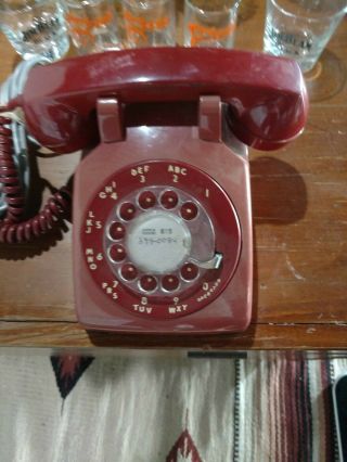 Old Vintage Illinois Bell Systems Rotary Dial Telephone Burgundy Desk Phone