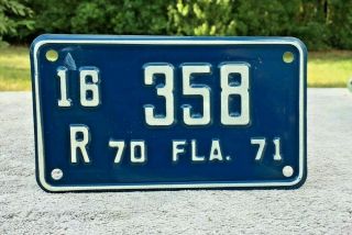 Florida Motorcycle License Plate 1970 1971 Tag 16 R 358 Sarasota County 500lbs