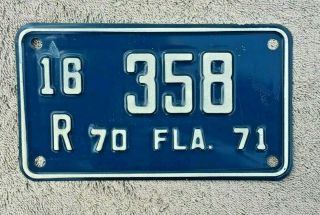 Florida MOTORCYCLE License Plate 1970 1971 Tag 16 R 358 SARASOTA County 500lbs 3