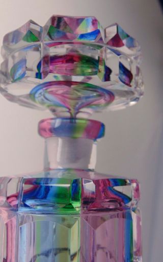 Czech Scarce Rainbow Cut Glass Crystal Perfume Scent Bottle Multi Color 8