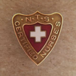 10k Gold N.  T.  S.  Certified Nurse Pin With Red,  White Enamel,  1.  53 G Total Weight