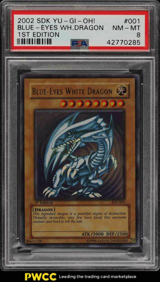 2002 Yu - Gi - Oh 1st Edition Blue Eyes White Dragon Sdk 001 Psa 8 Nm - (pwcc)