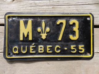 Rare 1955 Double Digit Quebec Motorcycle License Plate Low Number M - 73 Canada