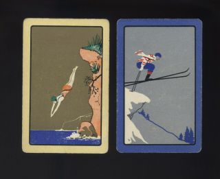 Vintage Australian Swap/playing Cards Person Snow Sking Woman Diving Into Water