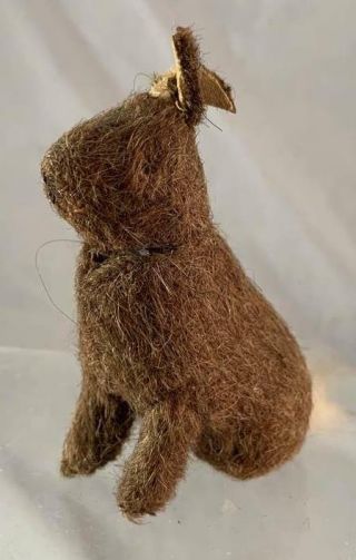 Vtg Brown Candy Container Bunny Rabbit Mohair Covered Sitting Removeable Head