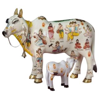Kamdhenu Cow With Calf God Figure Polyresin Hand Painted Showpiece (26 X 10 X 21