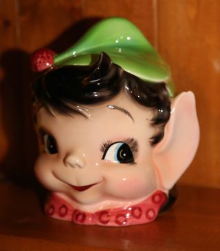 Vintage 1950s 1960s ESD Lefton Py Japan Pixie Elf Gnome Cookie Jar 3