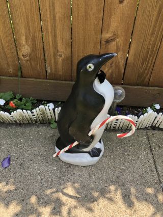 Vtg Blow Mold Penguin With Candy Cane Bow Union Christmas Yard Decoration