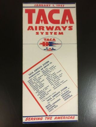 1947 Taca Airways System Central And South America Brochure & Timetable