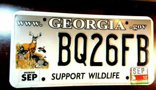 Georgia " Support Wildlife " 2012 License Plate Bq26fb 101