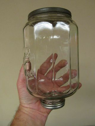 ANTIQUE ARCADE CRYSTAL NO 4 GLASS HOPPER JAR FOR WALL MOUNT COFFEE GRINDER W LID 2