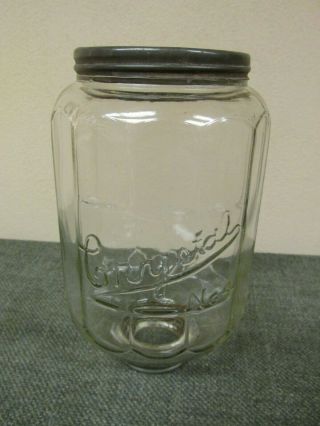 ANTIQUE ARCADE CRYSTAL NO 4 GLASS HOPPER JAR FOR WALL MOUNT COFFEE GRINDER W LID 4