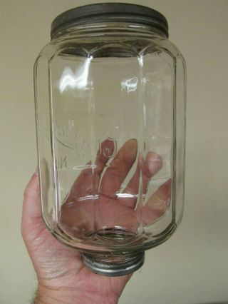ANTIQUE ARCADE CRYSTAL NO 4 GLASS HOPPER JAR FOR WALL MOUNT COFFEE GRINDER W LID 6