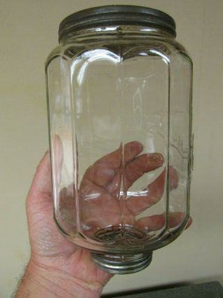 ANTIQUE ARCADE CRYSTAL NO 4 GLASS HOPPER JAR FOR WALL MOUNT COFFEE GRINDER W LID 7