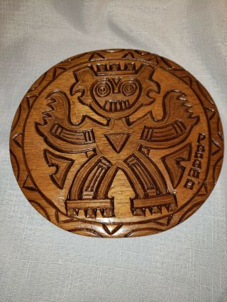 Vintage Hand Carved Panamanian Souvenir Wood Plaque Pre Colombian Themed Panama