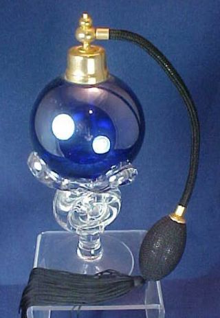 Vintage Murano Glass Style Perfume Bottle Atomizer Blue Ball Shape