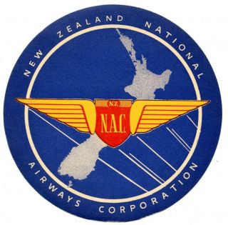 Vintage Nac Nz Zealand National Airways Corporation Airline Luggage Label