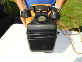 Vtg Antique Leich Wall Beehive Hand Crank Telephone Black Bakelite Art Deco