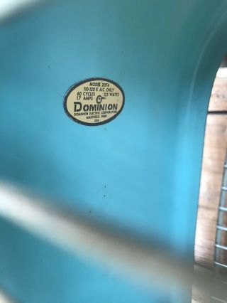 Vintage Dominion Metal Fan Aqua Blue Model 2074 3