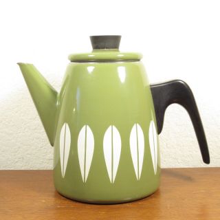 Cathrineholm Lotus Avocado Green & White Coffee Tea Pot Kettle Enamelware Mcm