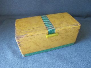 Antique Art Deco Bakelite Knob Stripped Green Yellowish Wooden Box