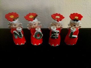 Commodore Japan Ceramic Christmas Angels " Noel " Rare Red Set Small Candle Holder