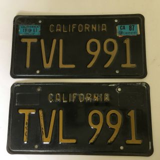 1963 California License Plate Pair Black Plates Ford Chevy Corvette Dodge Buick