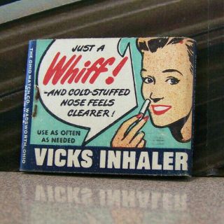 Vintage Matchbook G7 Circa 1940 Vicks Inhaler Whiff Medicated Cough Drops Nose