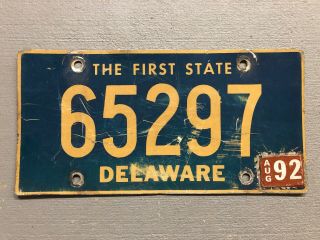 Vintage Delaware License Plate The First State 65297 Blue /yellow 1992 Sticker