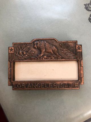Antique Los Angeles California Bronze Name Badge Pin 1910s With Bear,  Detailed.