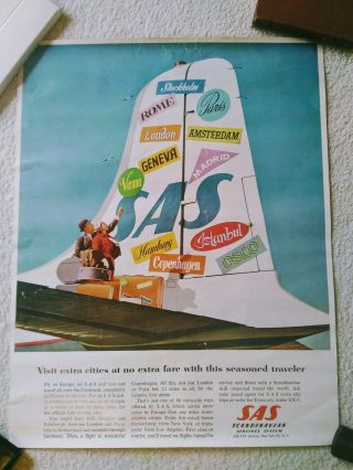 Vintage Sas Scandinavian Airlines International Europe Poster