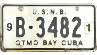 Rare 1991 Guantanamo Bay Cuba Gtmo License Plate B - 3482 With Stickers