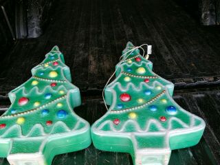 2 Vtg Green Gingerbread Union 29 " Christmas Tree Lighted Blow Mold Featherstone