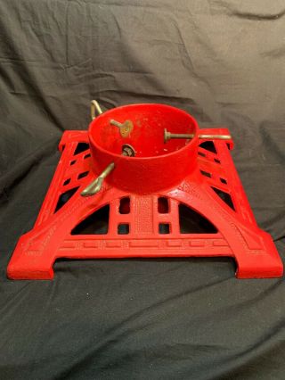 Red Cast Iron Ornate Live Christmas Tree Stand 14 " X 14 " L@@k