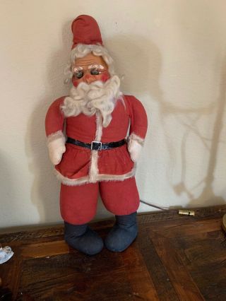 Vtg Antique Santa Claus Light Up Cloth Stuffed Doll Christmas Decor 26” Tall