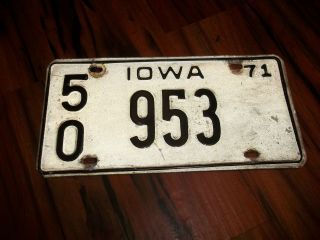 1971 Iowa 50 953 Iowa License Plate Only One
