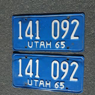 Pair: Utah 1965 Paint License Plate Matching Set Of Two.  2 Plates 