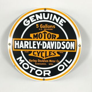 Ande Rooney,  Harley Davidson Motor Oil,  11 1/4 " Porcelain Sign