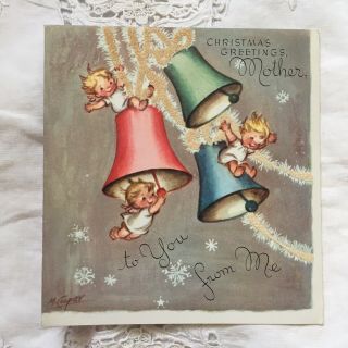 Marjorie Cooper Rust Craft Cute Christmas Mother Card Angels Bells Xmas Child